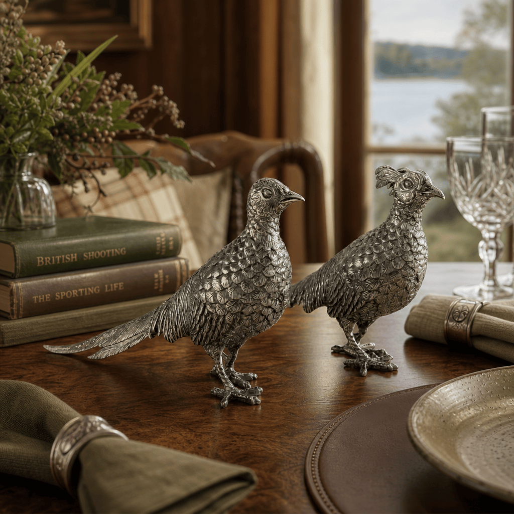 Pewter Pheasant Statuettes