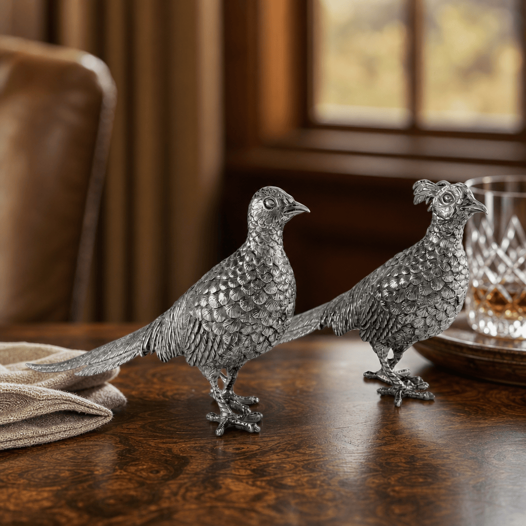 Pewter Pheasant Statuettes