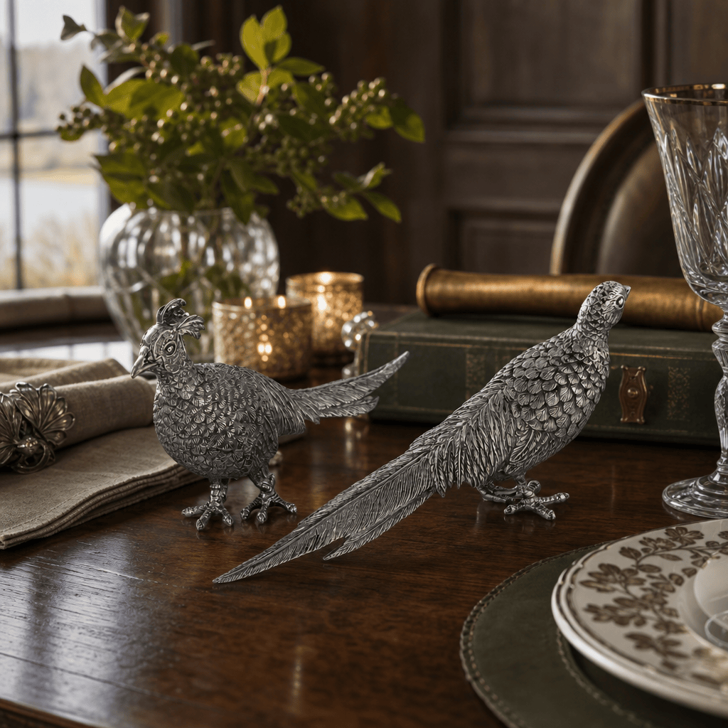 Pewter Pheasant Statuettes