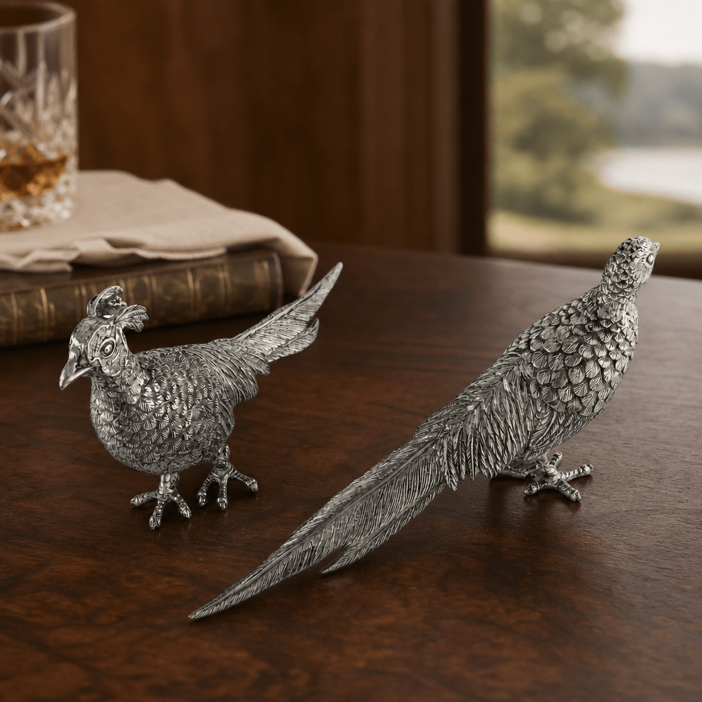 Pewter Pheasant Statuettes