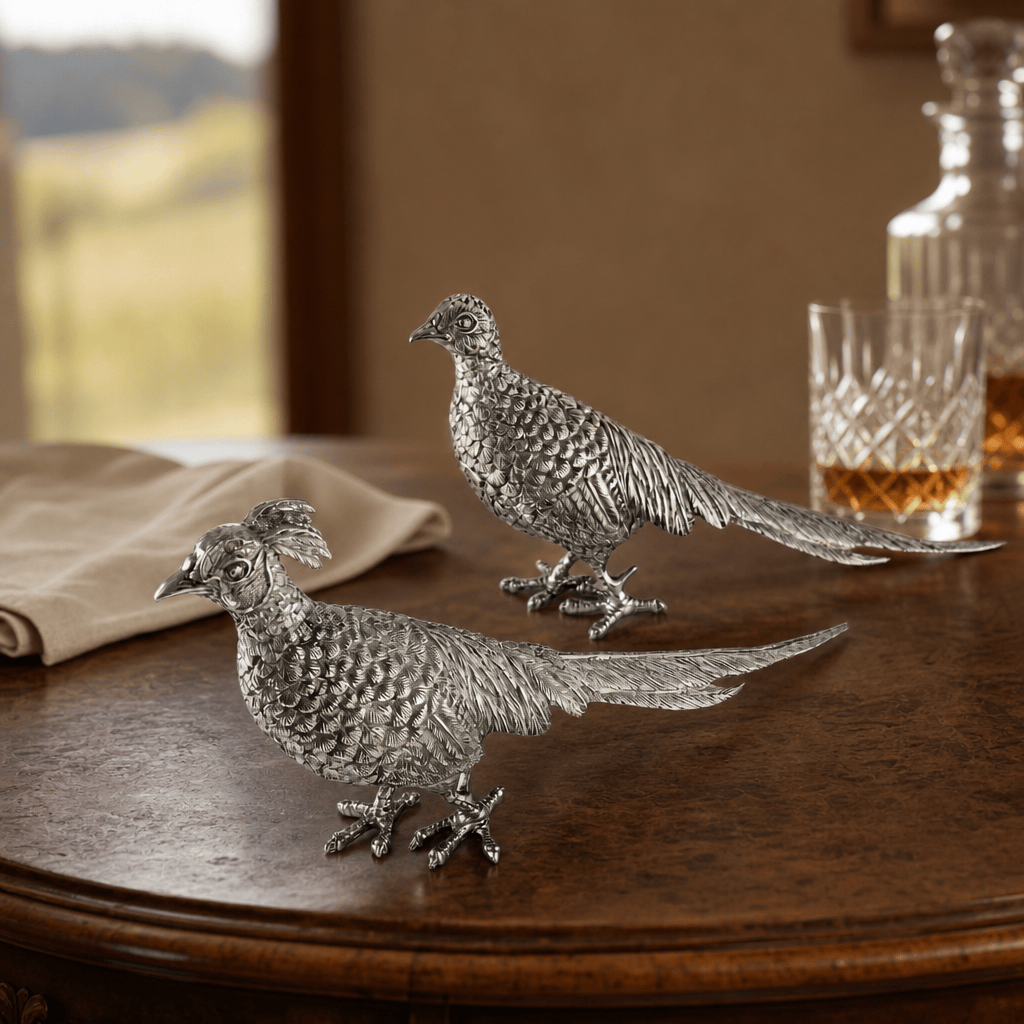 Pewter Pheasant Statuettes