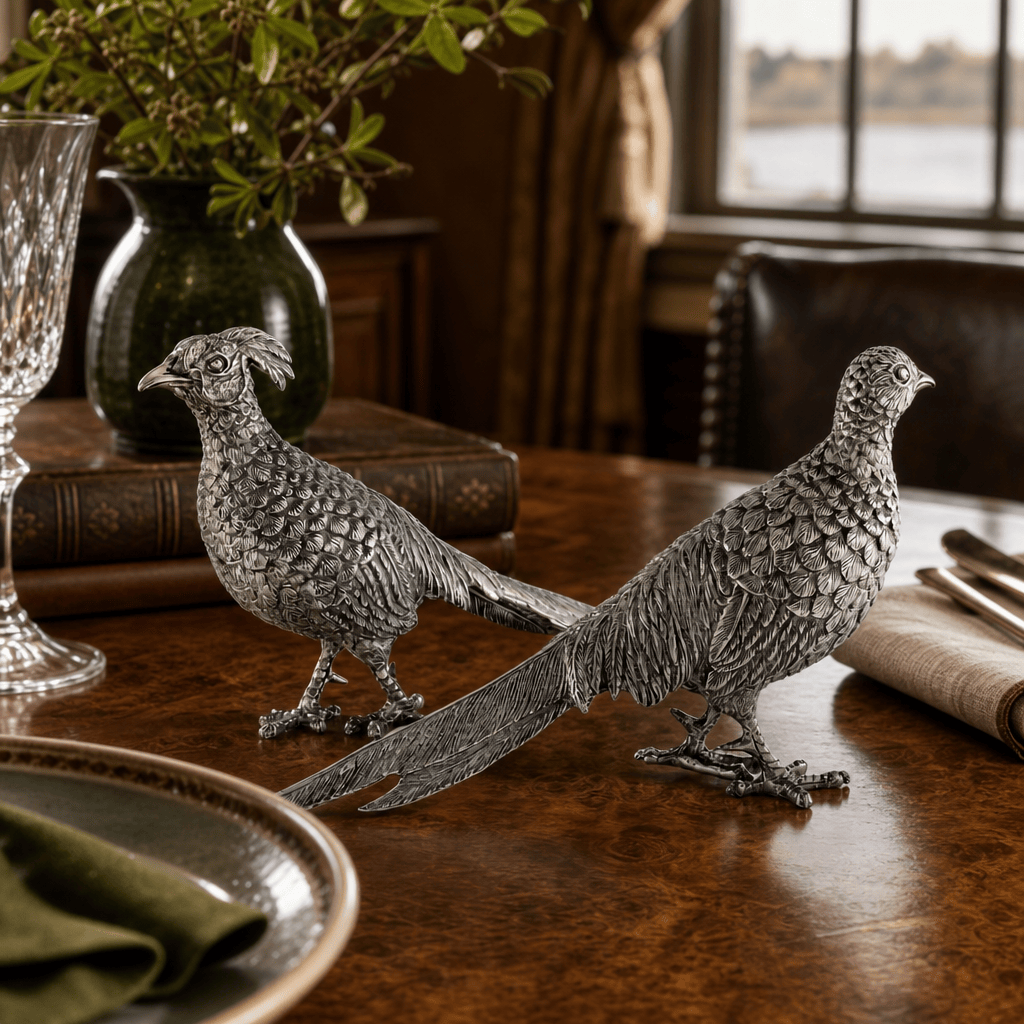 Pewter Pheasant Statuettes