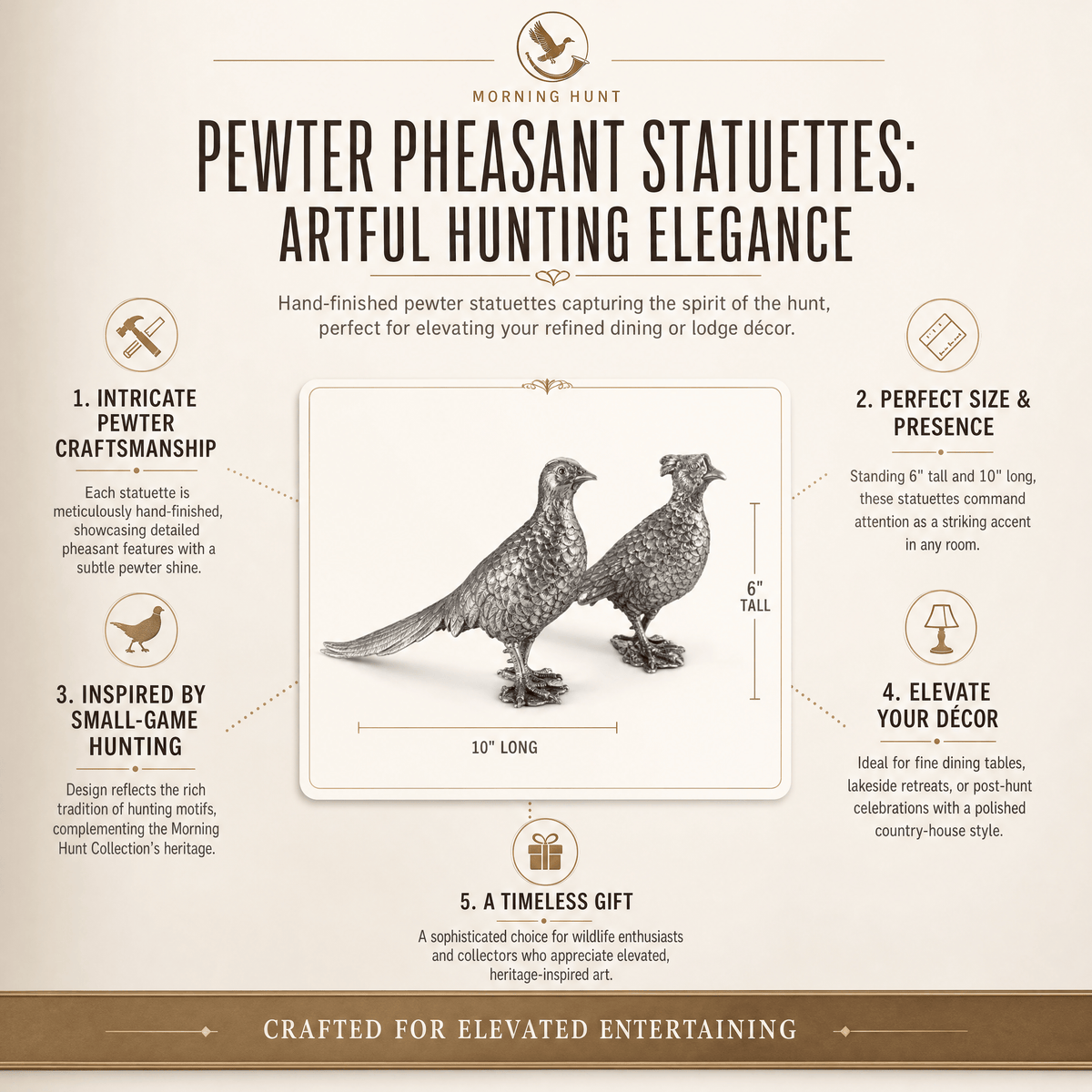 Pewter Pheasant Statuettes