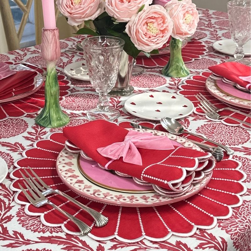 100% Linen - Studio Collection: Pippa Placemat - Red/White (Set of 4)