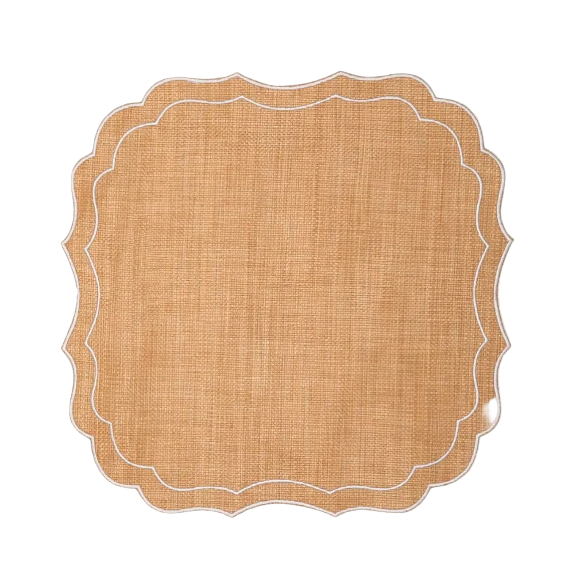 Scalloped Coated Raffia Placemats in Raffia / White by La Gallina Matta — Set of 4