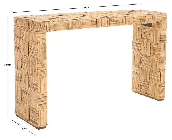 Safavieh Adkin Rattan Console Table in Honey Natural with Woven Crosshatch Pattern