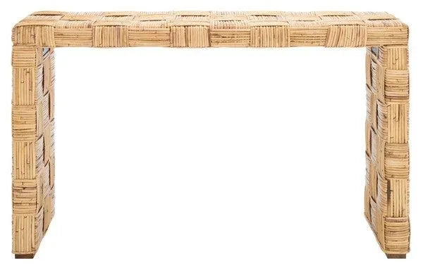 Safavieh Adkin Rattan Console Table in Honey Natural with Woven Crosshatch Pattern