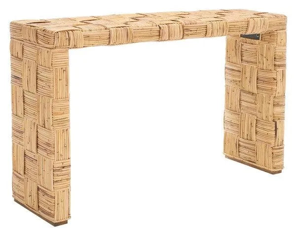 Safavieh Adkin Rattan Console Table in Honey Natural with Woven Crosshatch Pattern