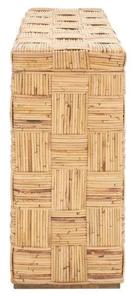 Safavieh Adkin Rattan Console Table in Honey Natural with Woven Crosshatch Pattern
