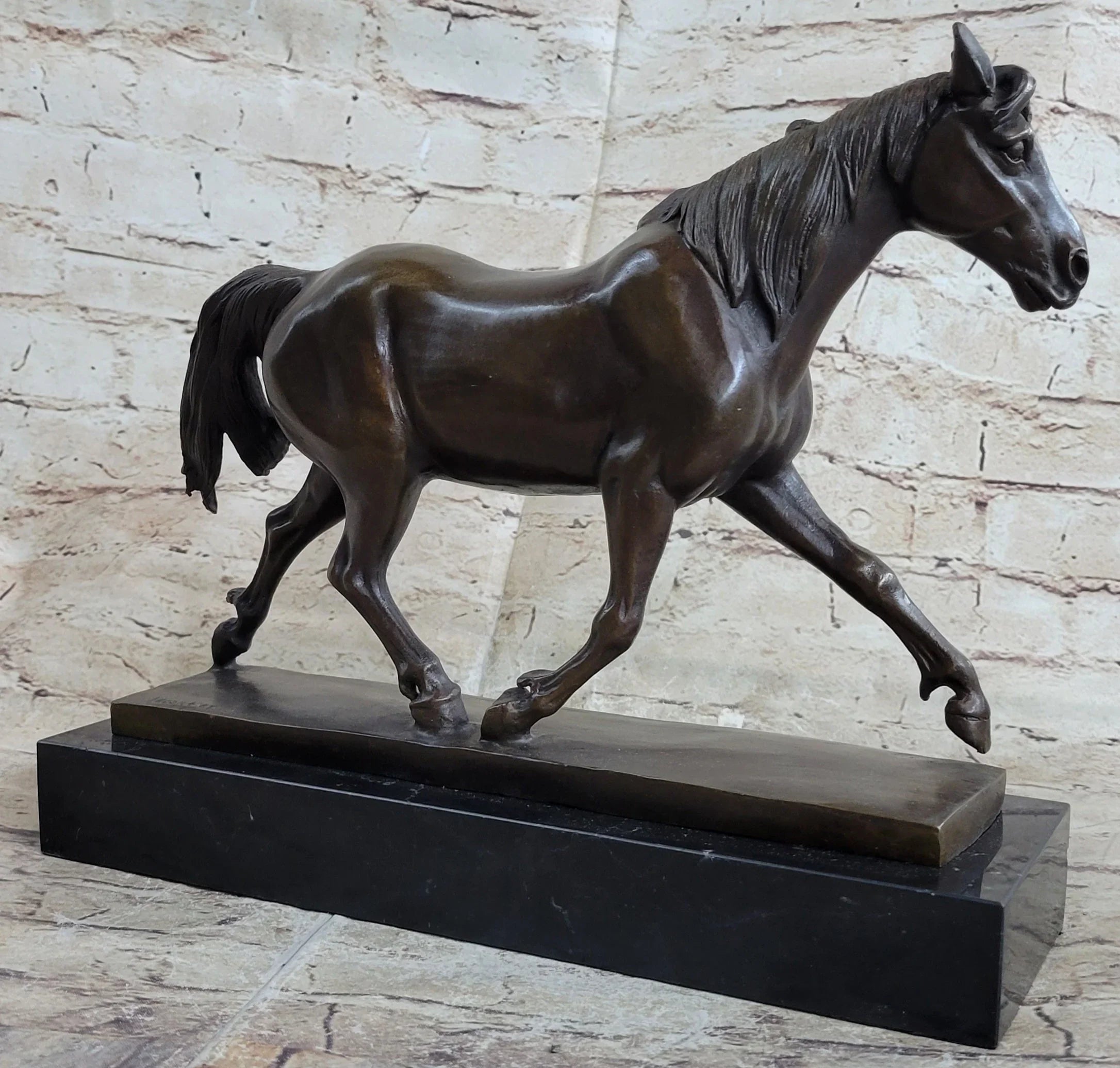 Signed Prosper Lecourtier Racing Horse Stallion Hot Cast Sculpture Marble Base - The Mayfair Hall