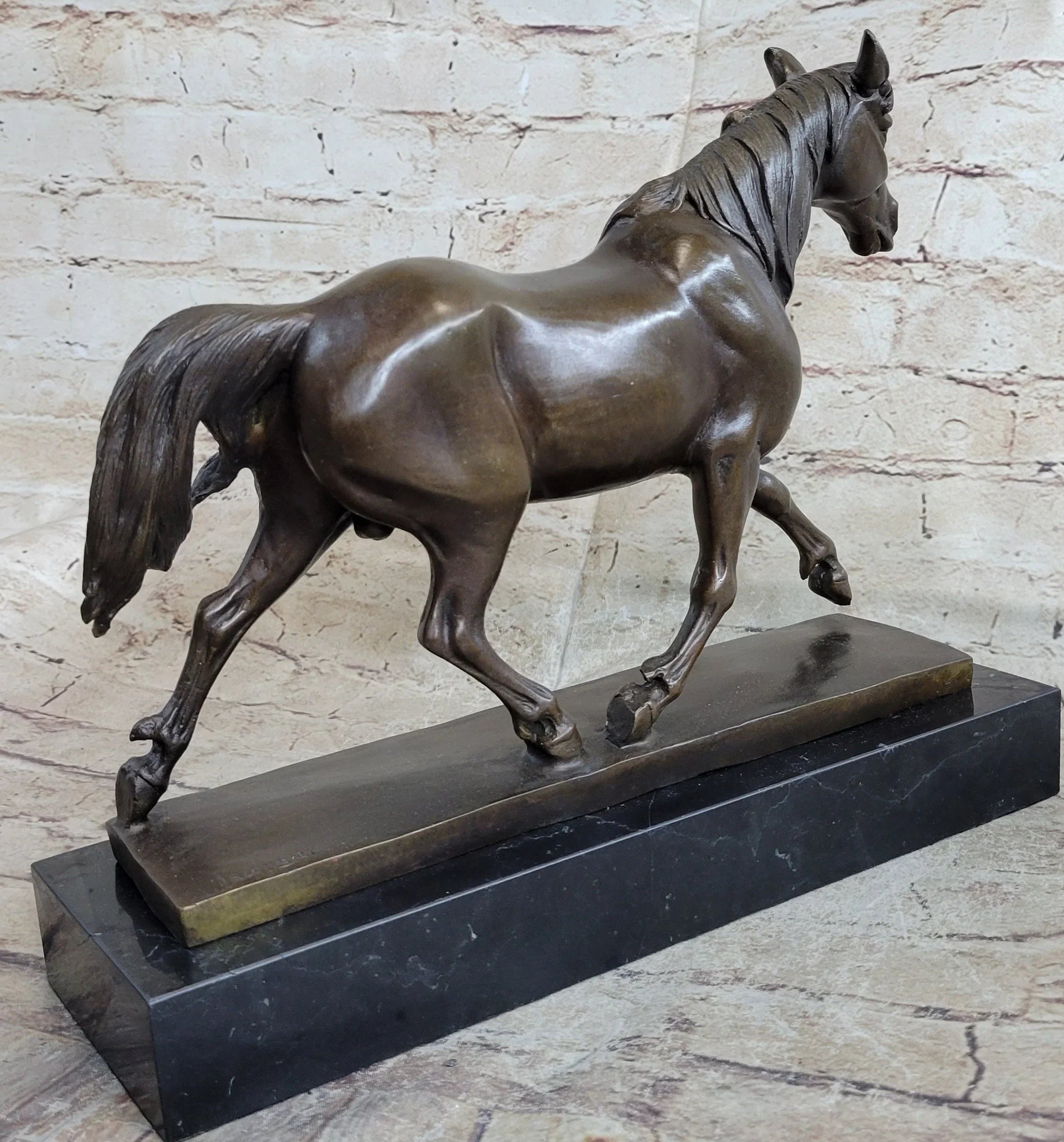 Signed Prosper Lecourtier Racing Horse Stallion Hot Cast Sculpture Marble Base - The Mayfair Hall