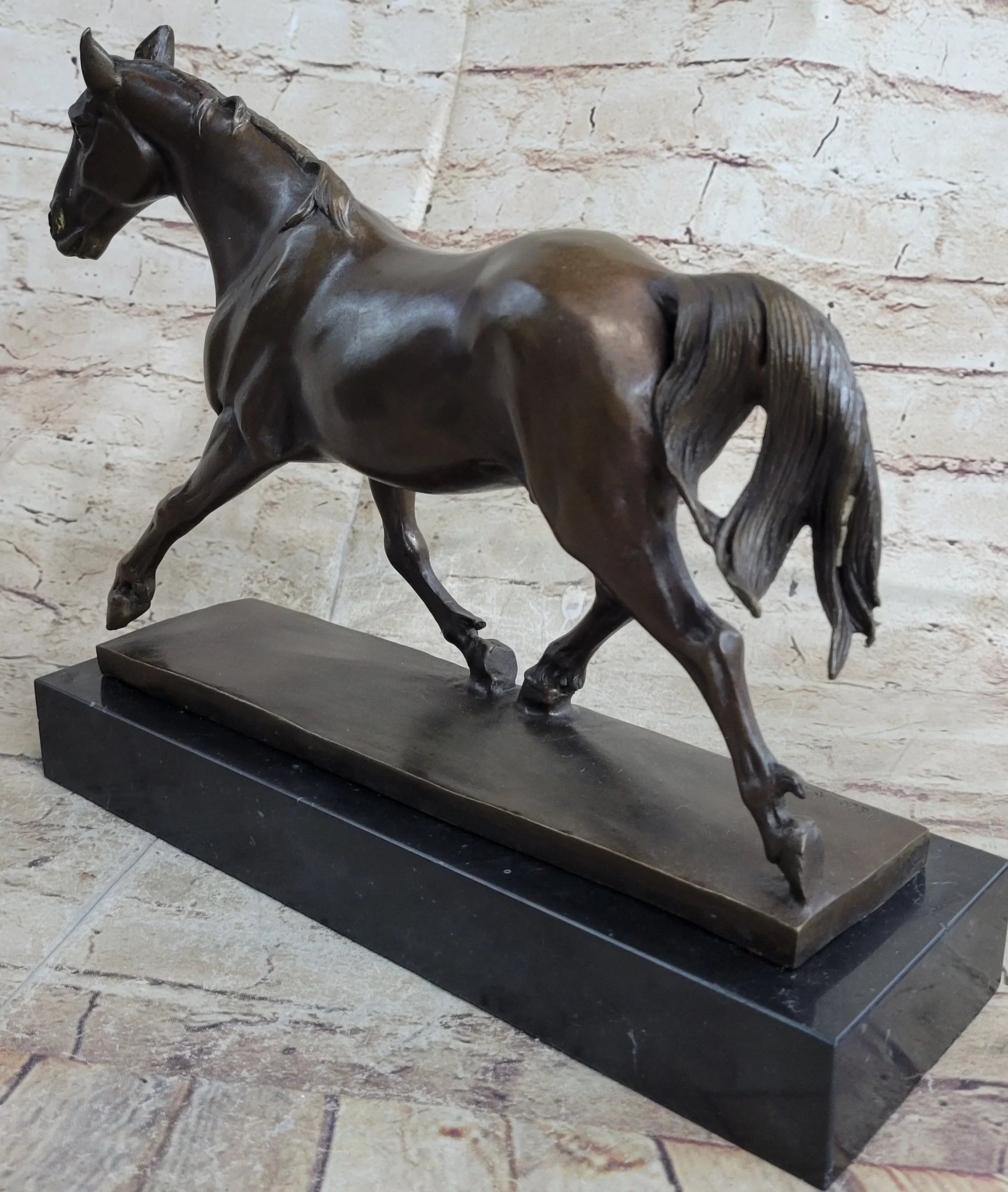 Signed Prosper Lecourtier Racing Horse Stallion Hot Cast Sculpture Marble Base - The Mayfair Hall