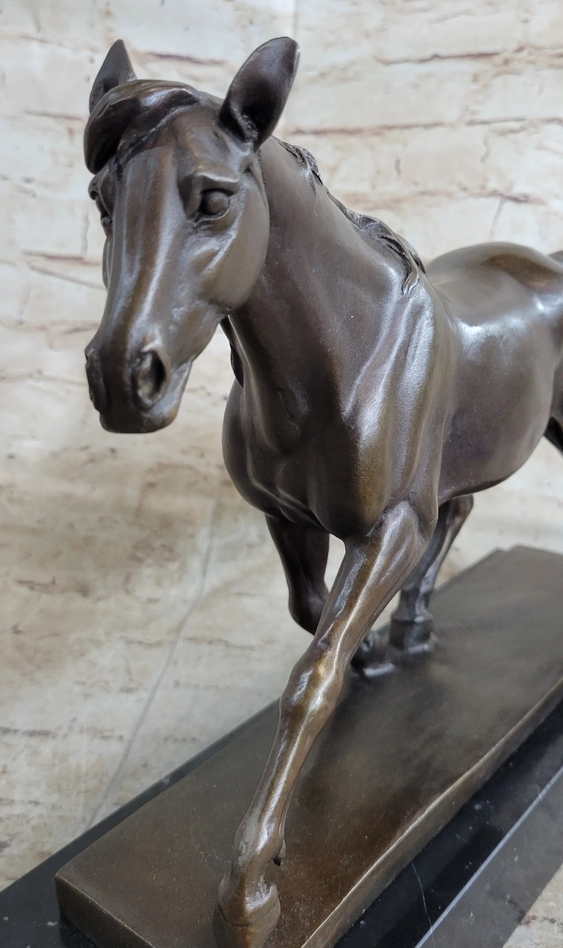 Signed Prosper Lecourtier Racing Horse Stallion Hot Cast Sculpture Marble Base - The Mayfair Hall