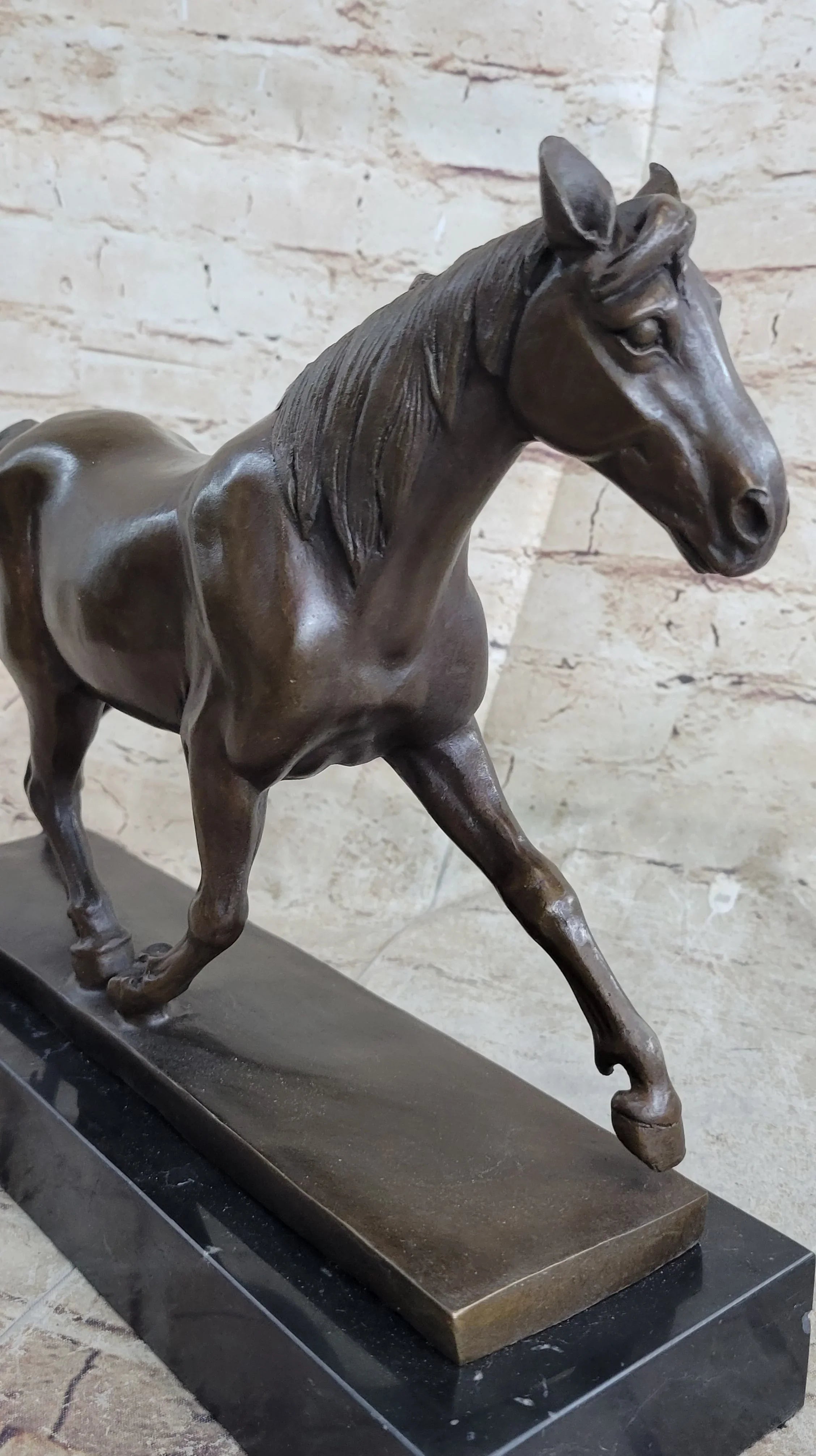 Signed Prosper Lecourtier Racing Horse Stallion Hot Cast Sculpture Marble Base - The Mayfair Hall