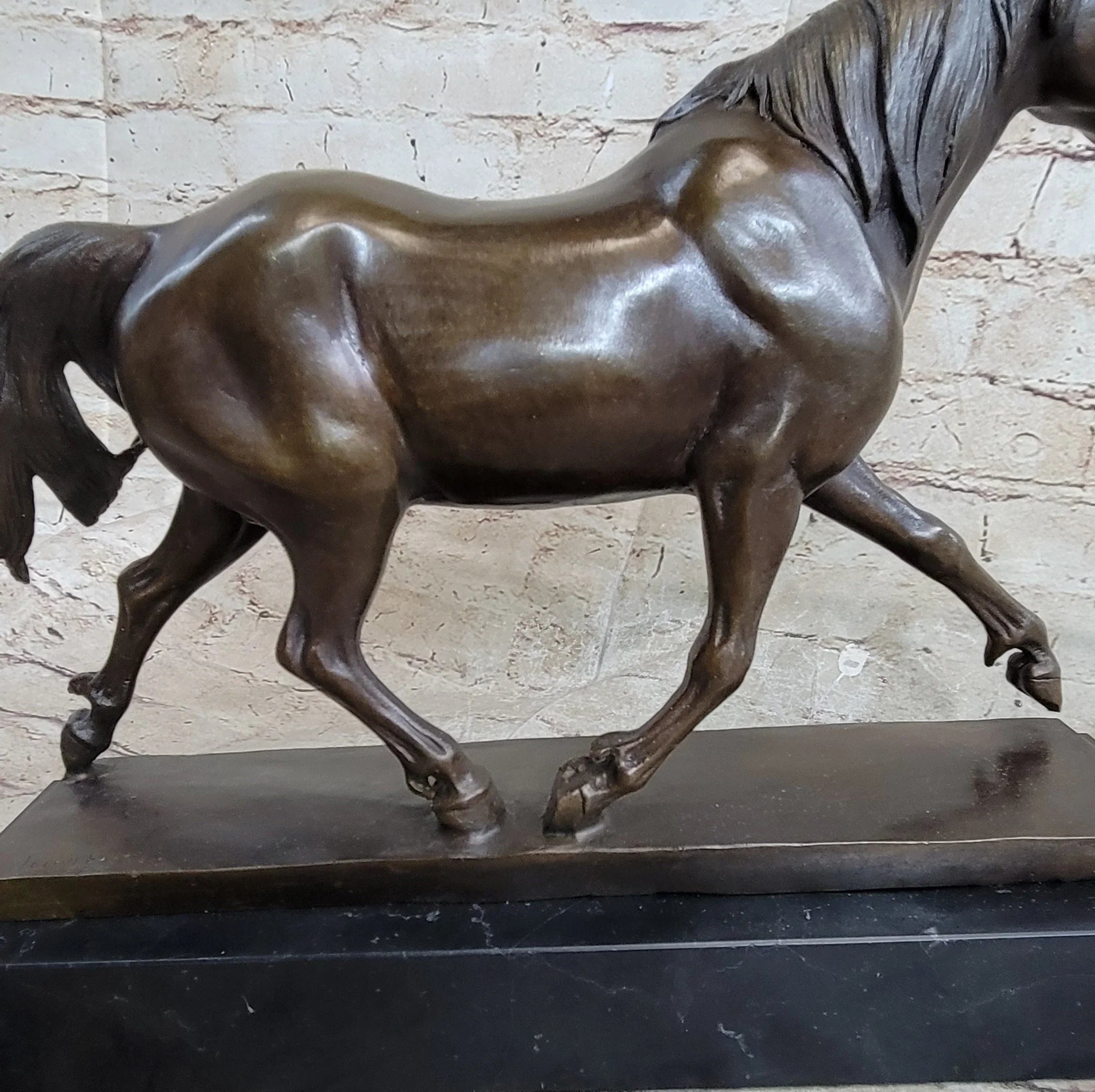 Signed Prosper Lecourtier Racing Horse Stallion Hot Cast Sculpture Marble Base - The Mayfair Hall