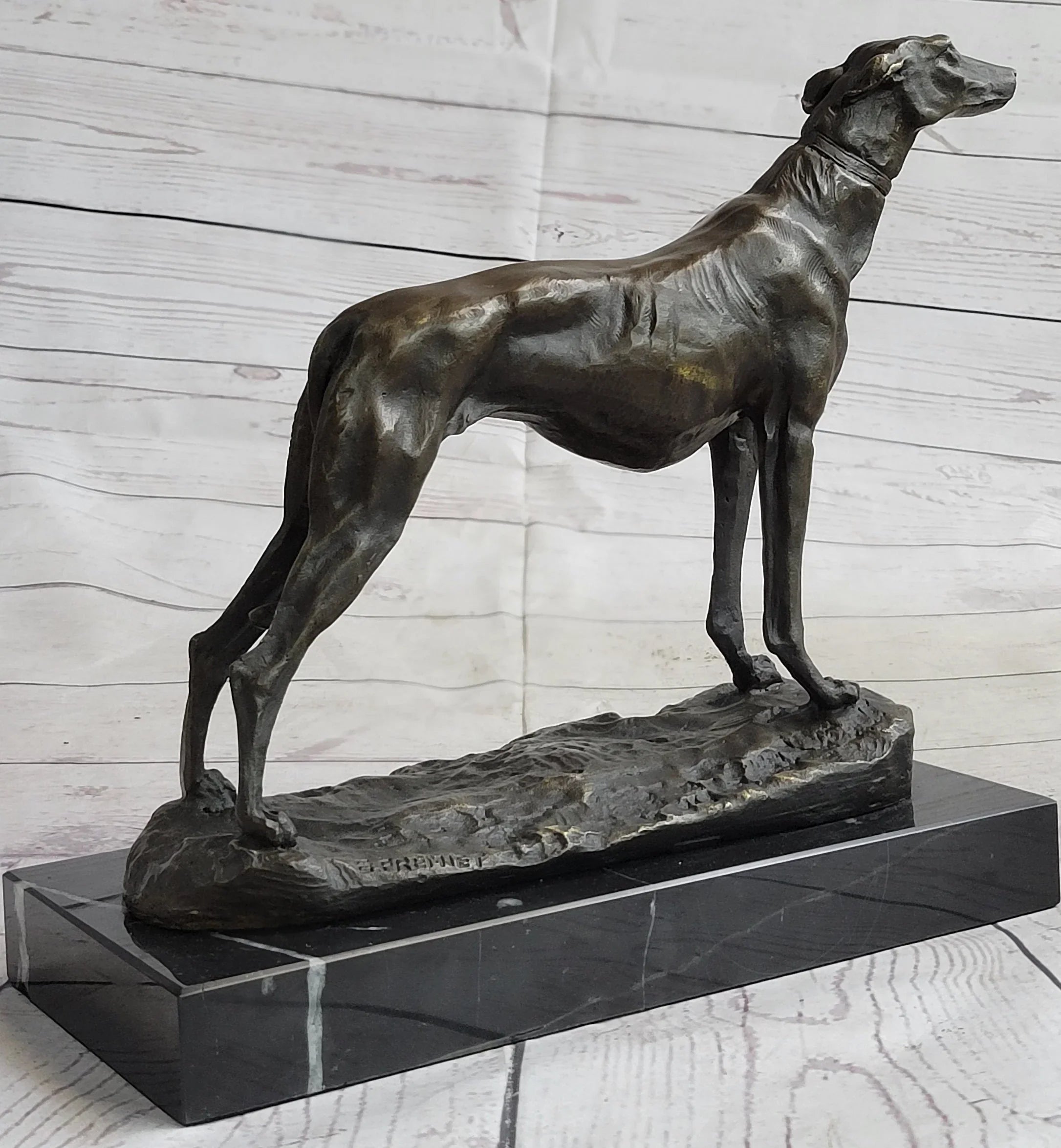 Greyhound Dog Whippet Bronze Statue Sculpture Figure Marble Base by Fremiet 13" x 10" - The Mayfair Hall
