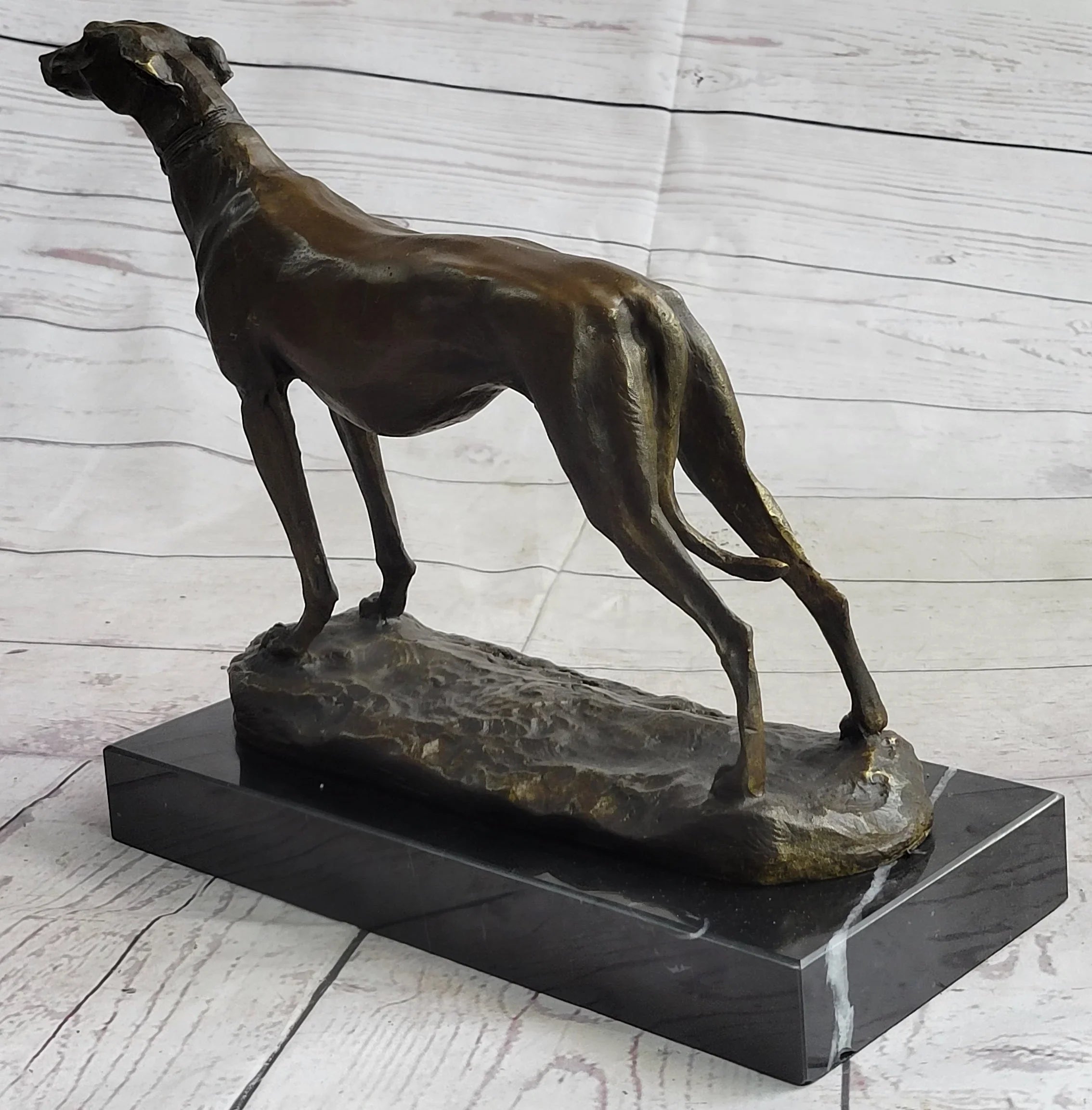 Greyhound Dog Whippet Bronze Statue Sculpture Figure Marble Base by Fremiet 13" x 10" - The Mayfair Hall
