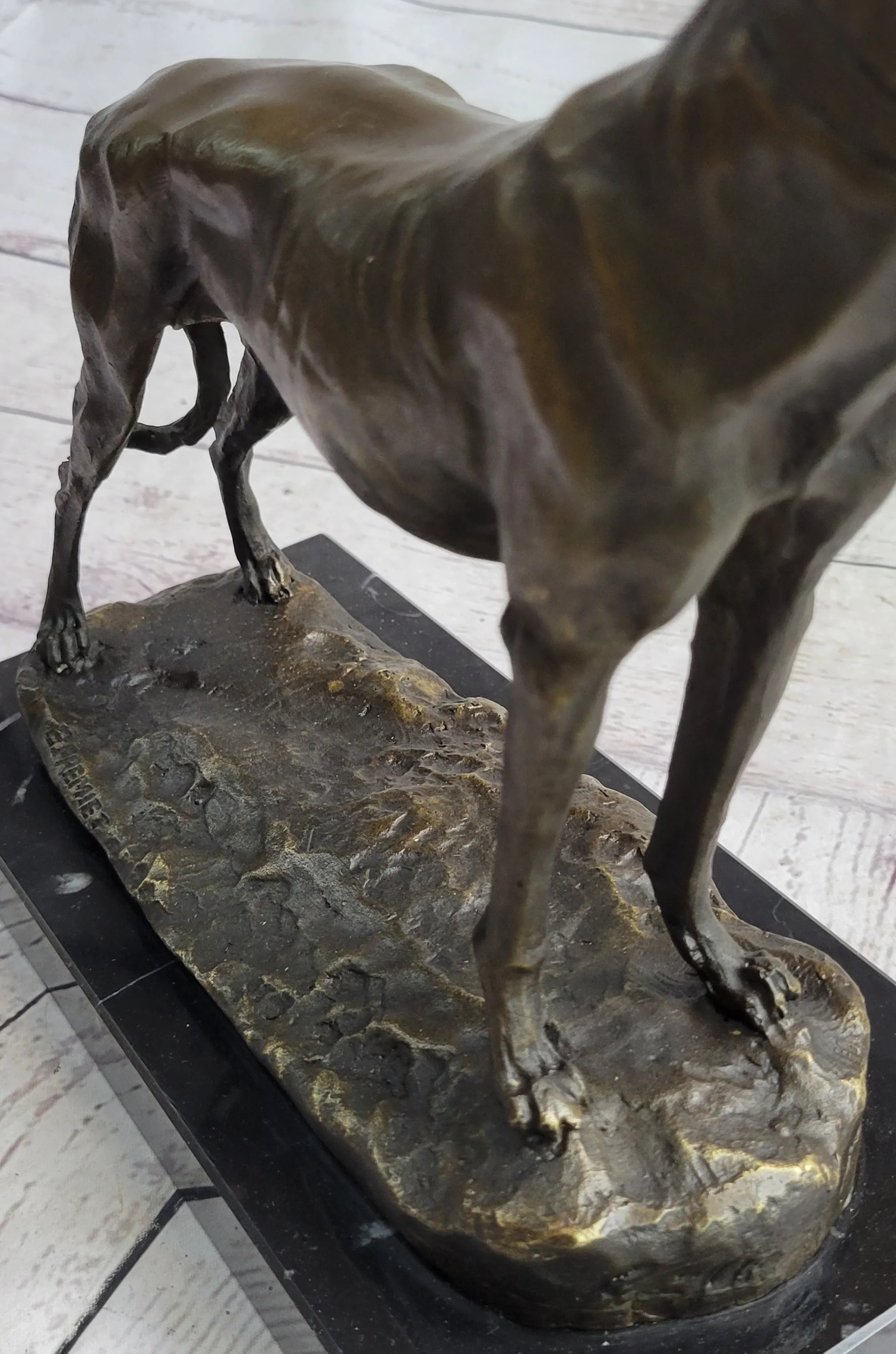 Greyhound Dog Whippet Bronze Statue Sculpture Figure Marble Base by Fremiet 13" x 10" - The Mayfair Hall
