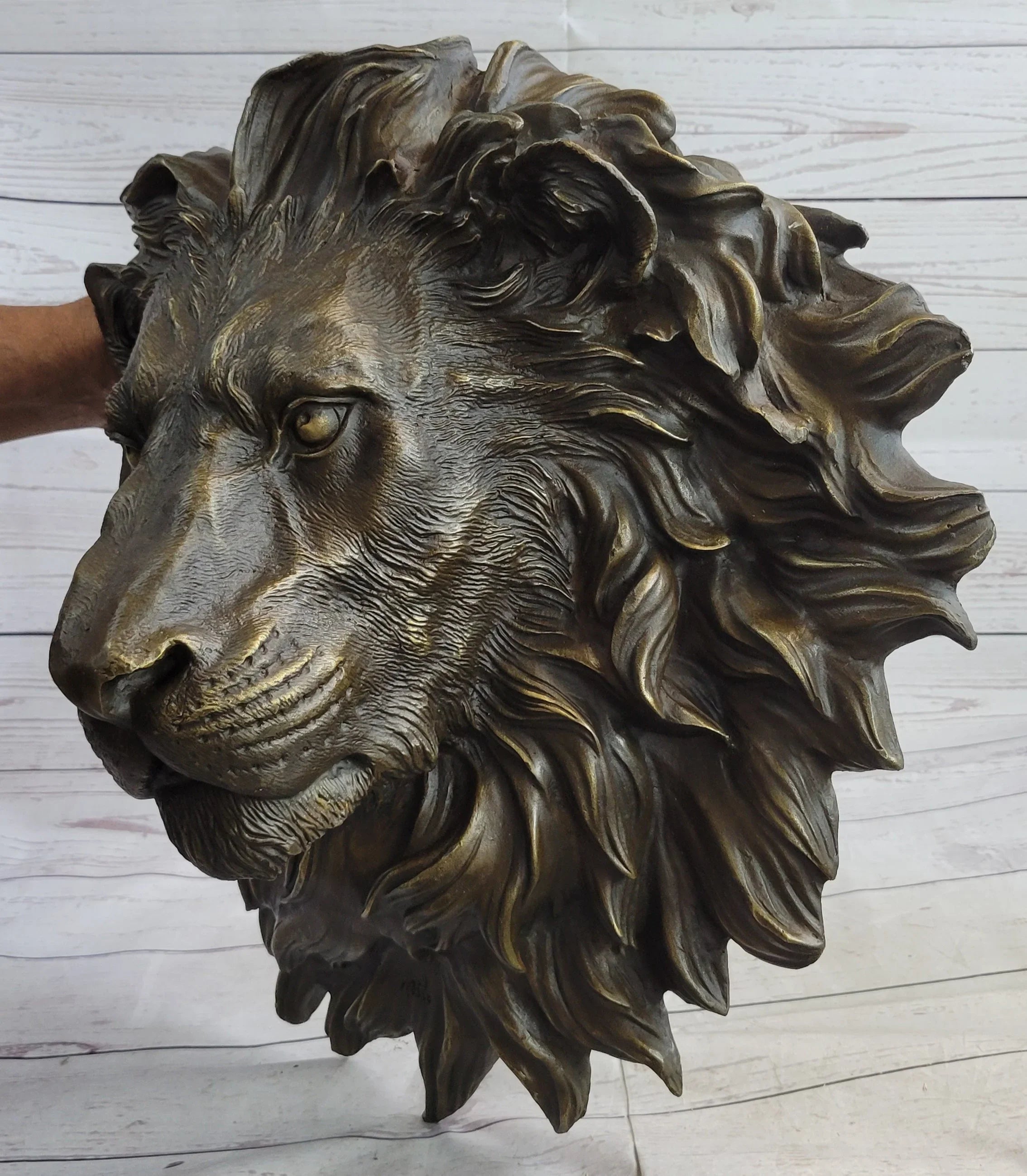 Wall Mounted Hanging Lion Head Bust Sculpture Decor Signed Original Milo 18" x 18" - The Mayfair Hall