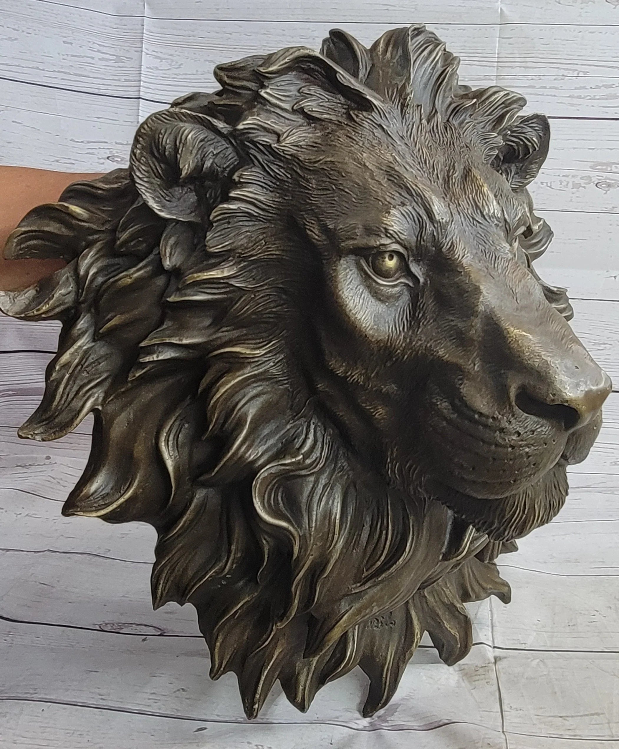 Wall Mounted Hanging Lion Head Bust Sculpture Decor Signed Original Milo 18" x 18" - The Mayfair Hall
