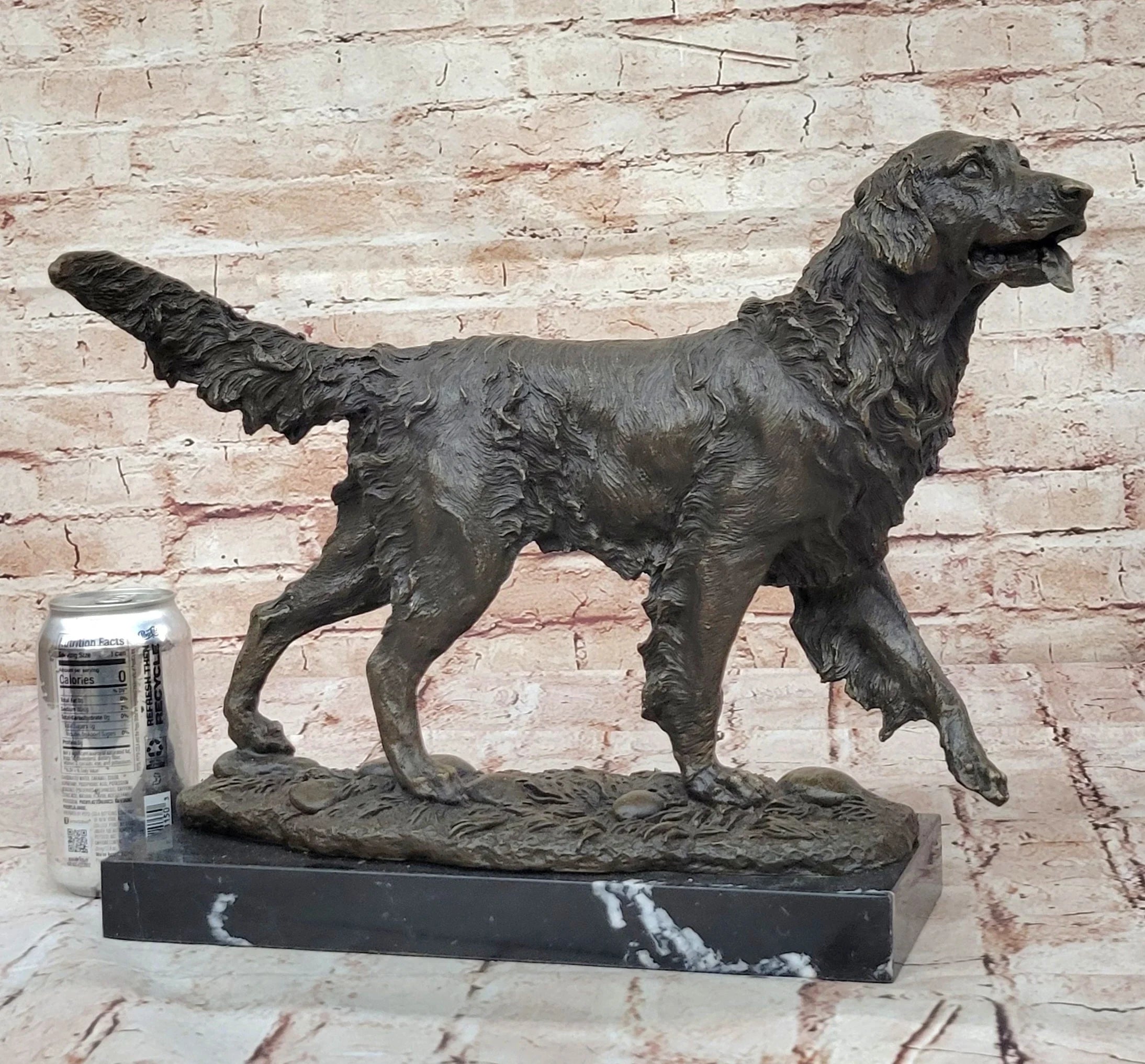Golden Retriever Dog Bronze Statue Sculpture Figure on Marble Base Signed Art