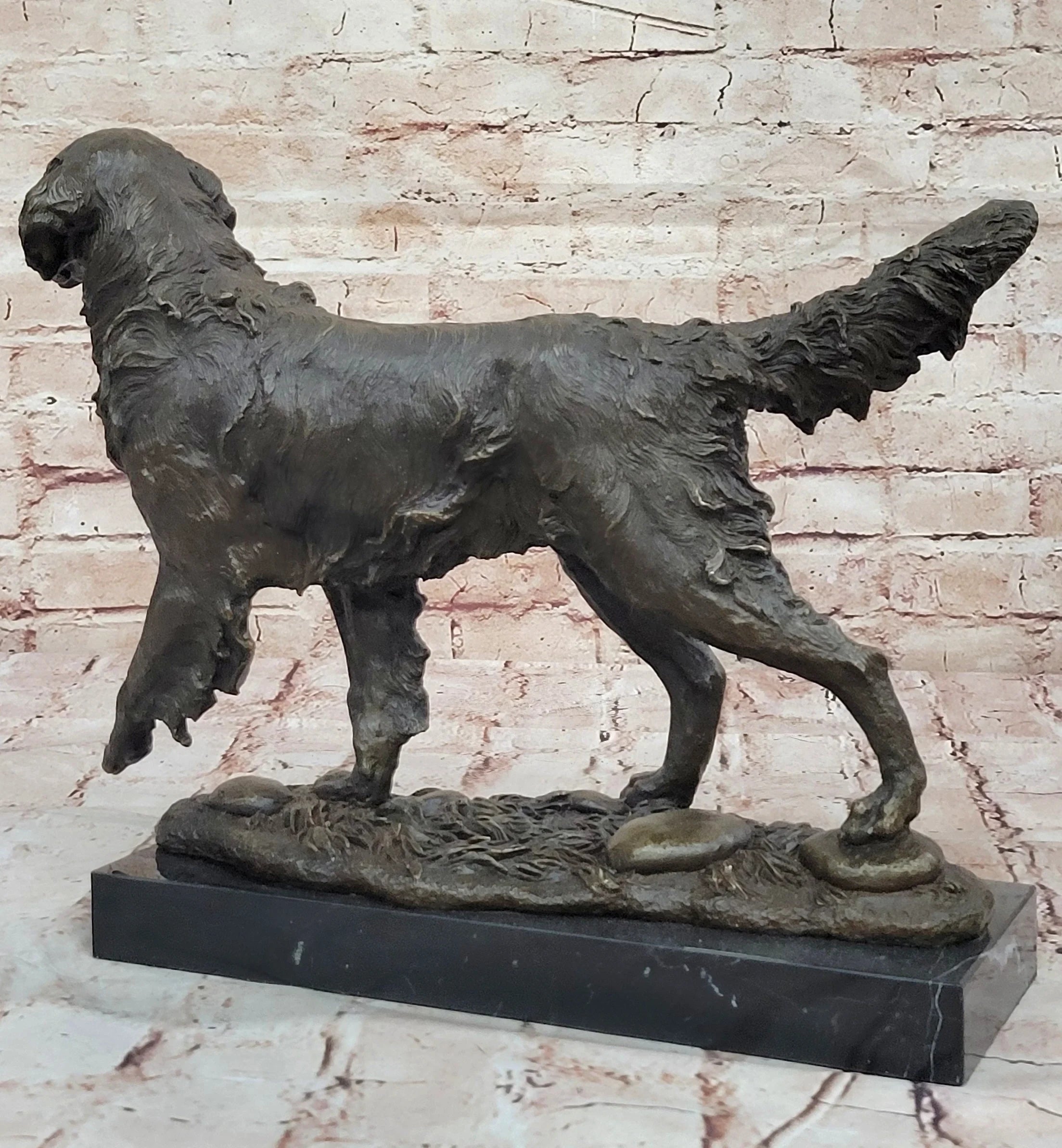 Golden Retriever Dog Bronze Statue Sculpture Figure on Marble Base Signed Art