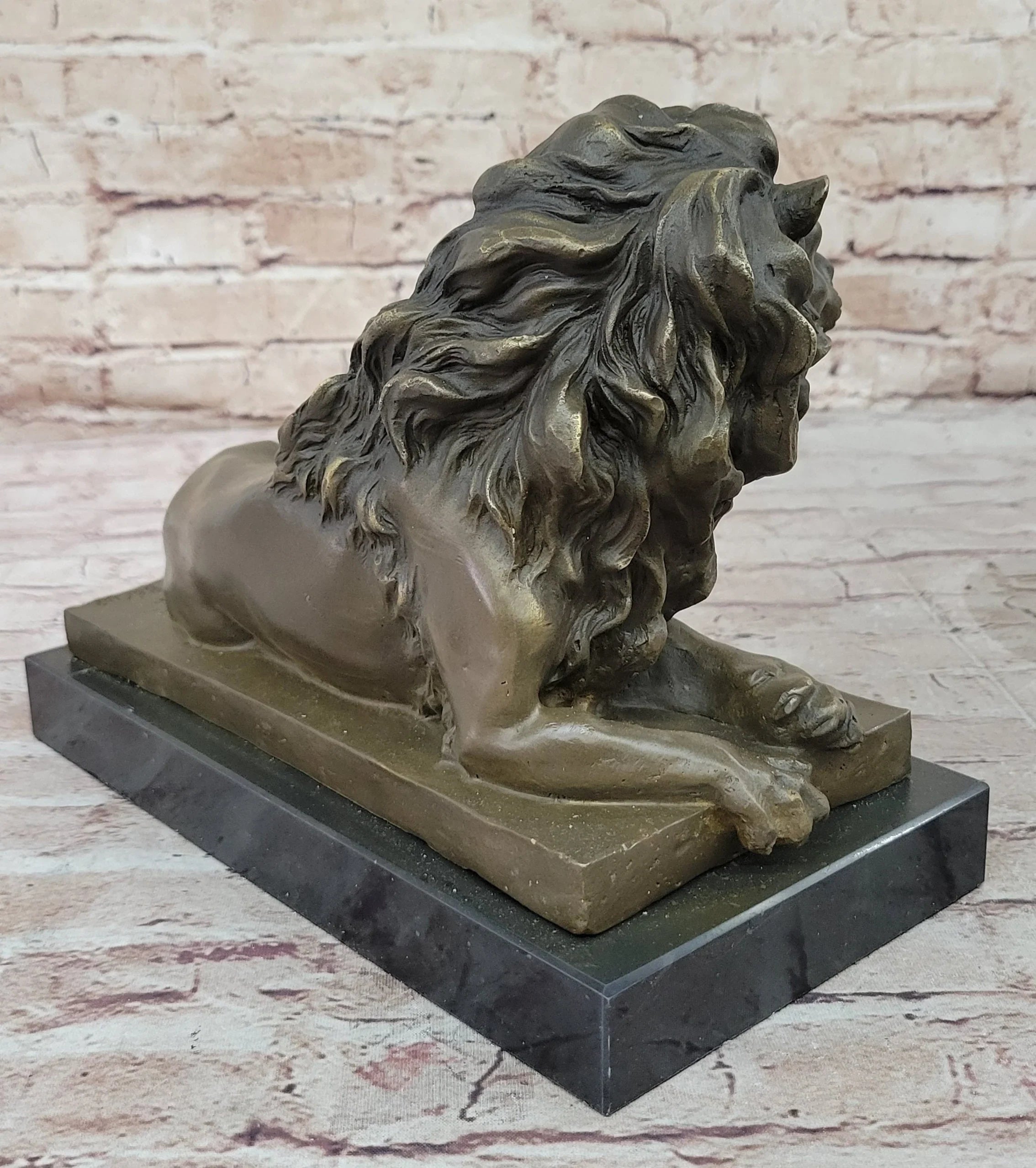 Signed Barye African Male Lion King of Jungle Resting Bronze Sculpture Art Deco