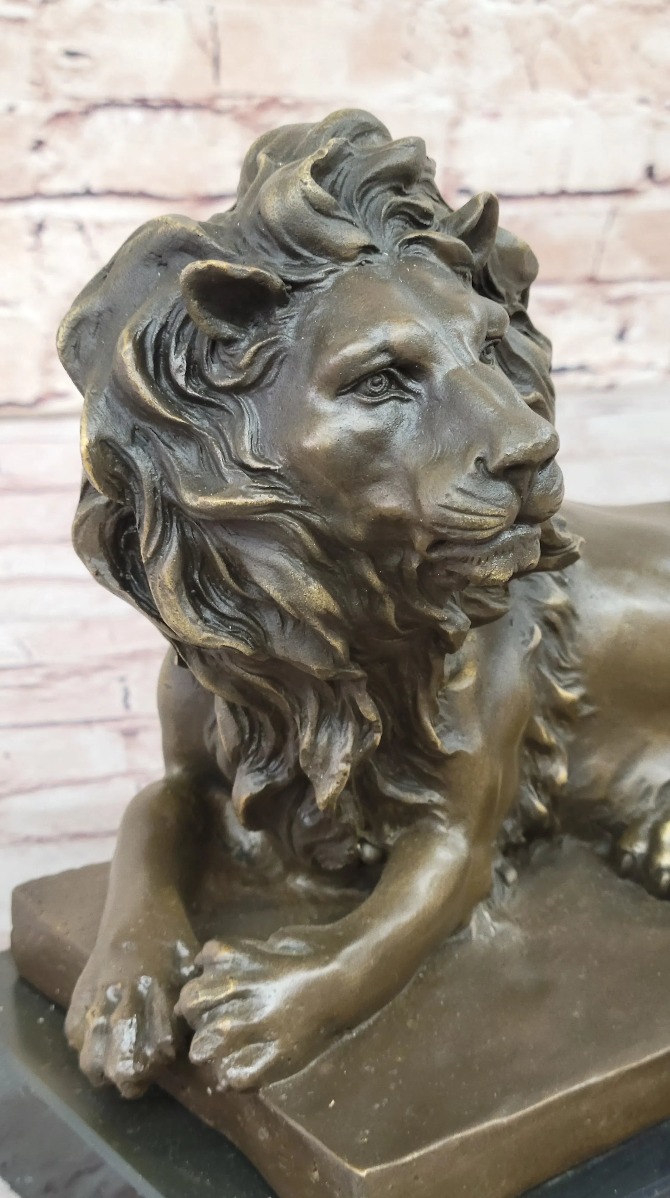 Signed Barye African Male Lion King of Jungle Resting Bronze Sculpture Art Deco