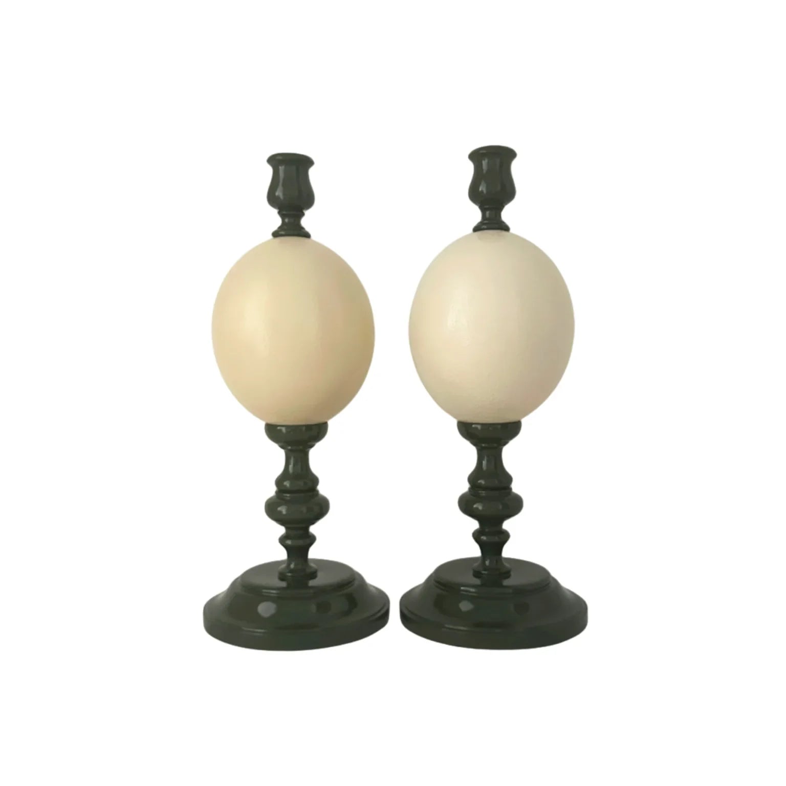 Noto Lacquered Ostrich Egg Candle Holder Set, Olive