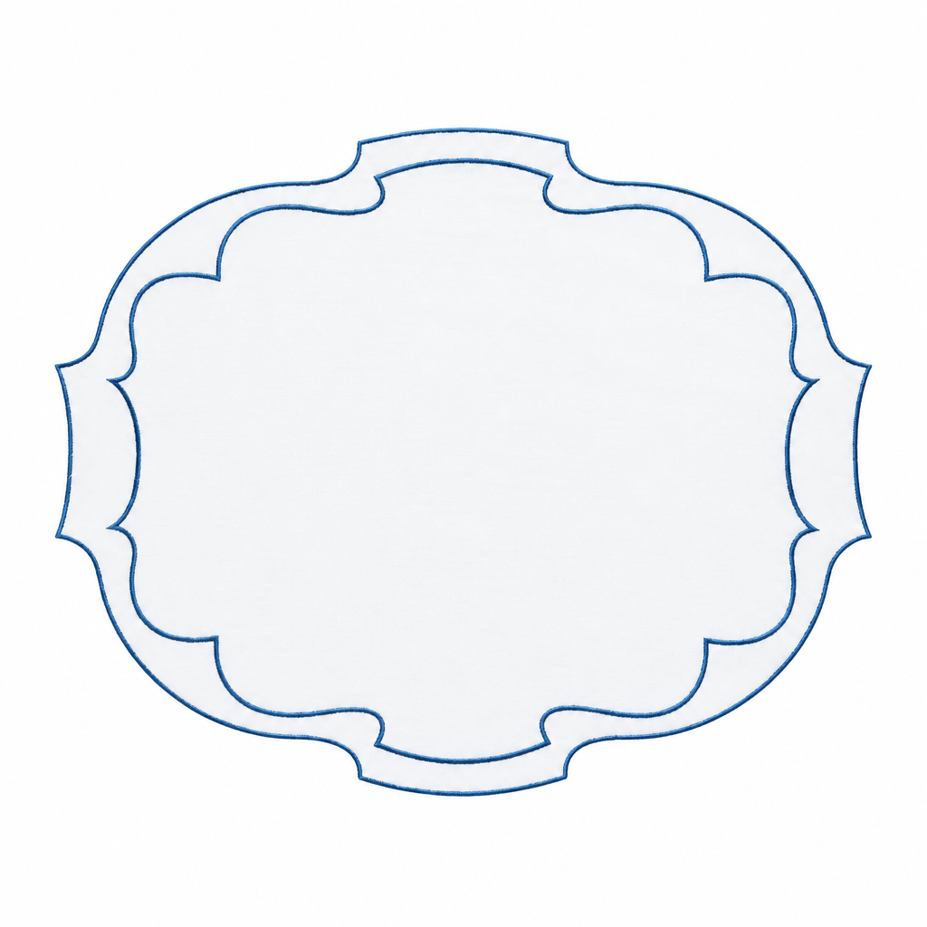 Frame Oval Coated Linen Placemats in White / Blue Mirage by La Gallina Matta — Set of 4