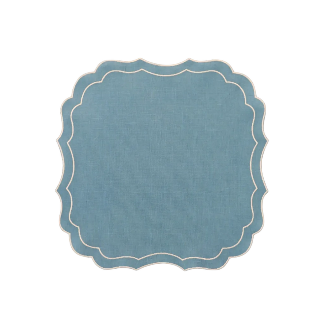 Scalloped Coated Linen Placemats in Solesmes / Ivory by La Gallina Matta — Set of 4