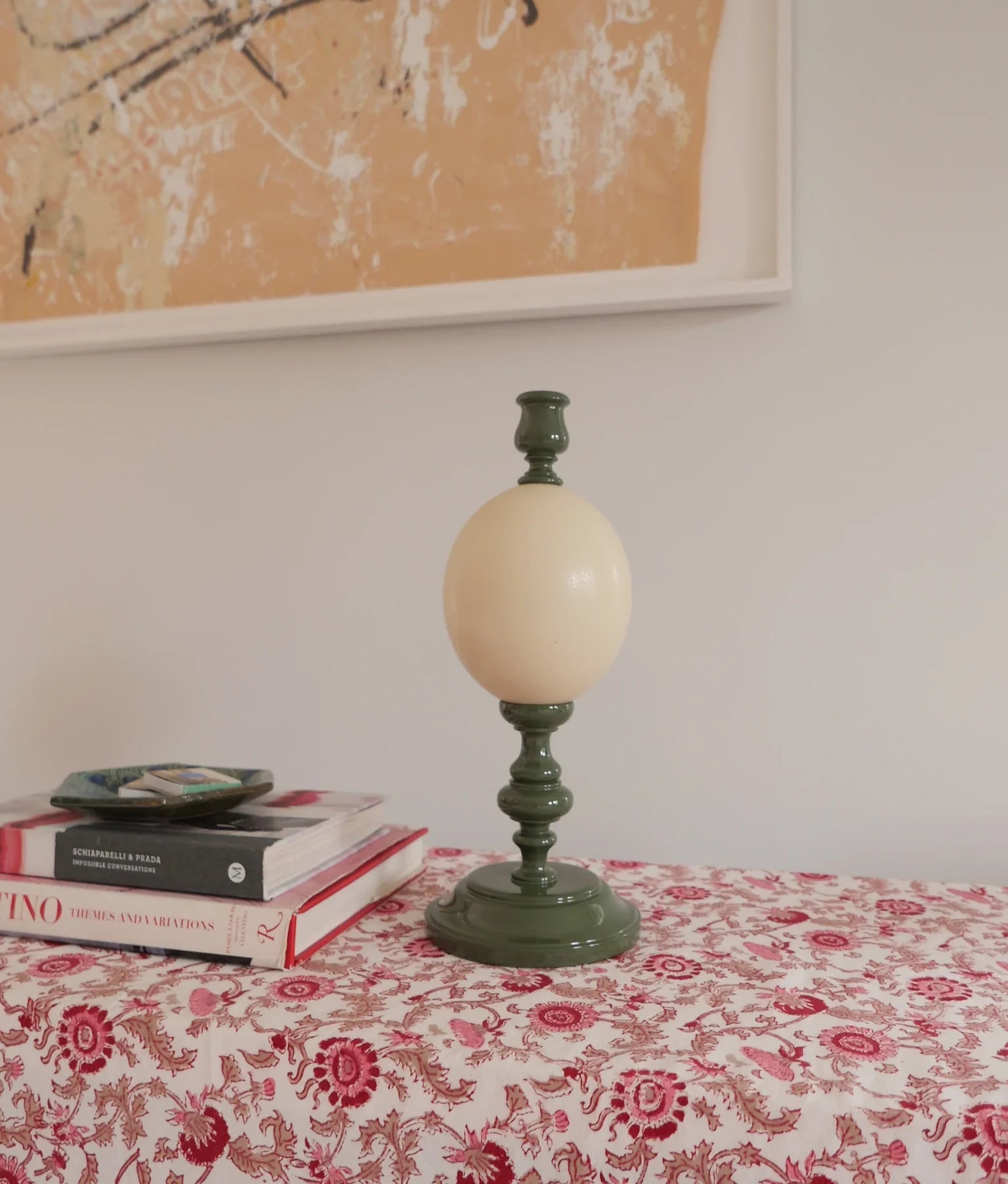 Noto Lacquered Ostrich Egg Candle Holder Set, Olive