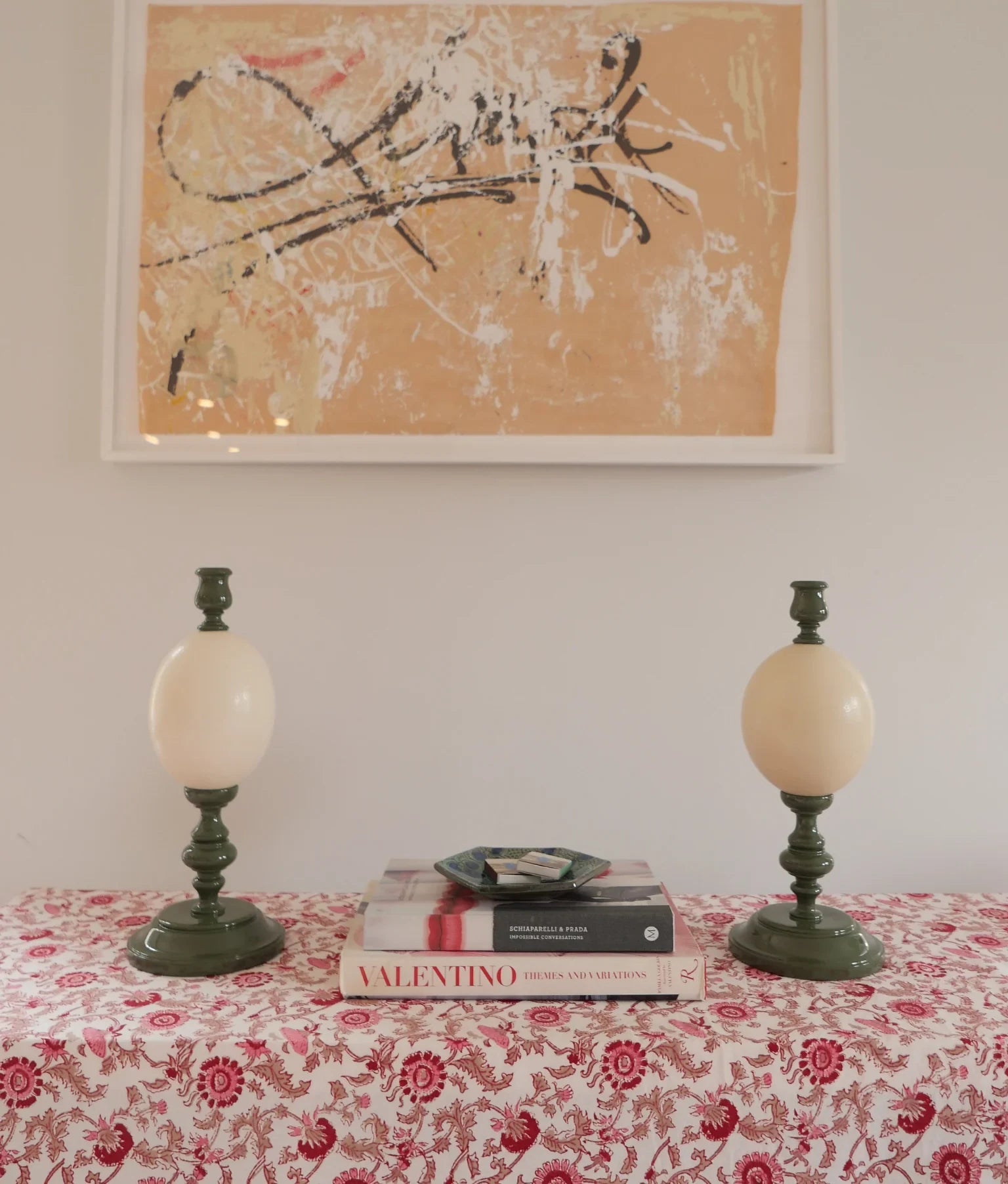 Noto Lacquered Ostrich Egg Candle Holder Set, Olive