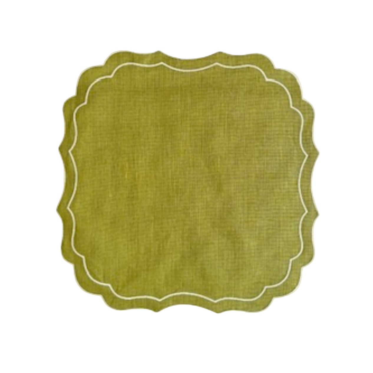 Scalloped Linen Placemats, Olive / Ivory