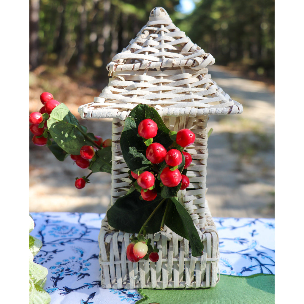 White Rattan Pagoda Lantern Set - 1 Large & 1 Small