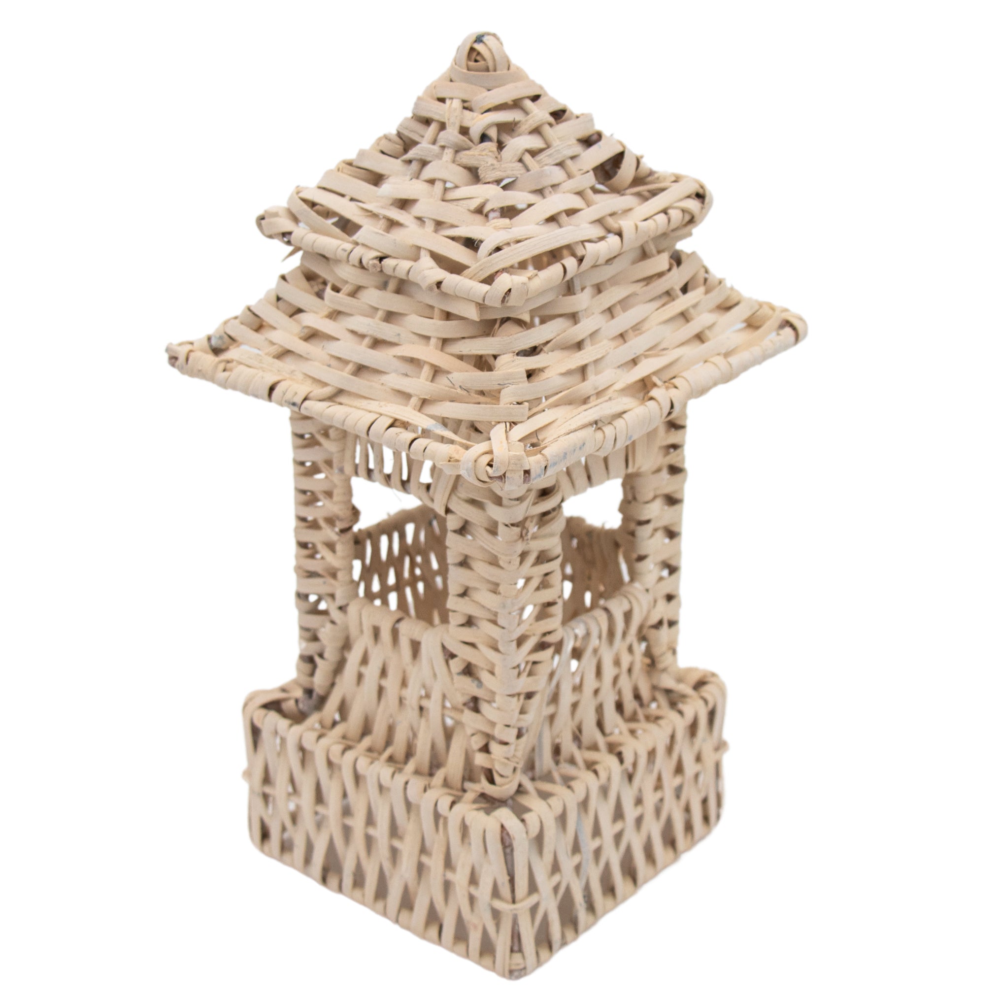 Small Handwoven Rattan Pagoda in White (Set of 2)