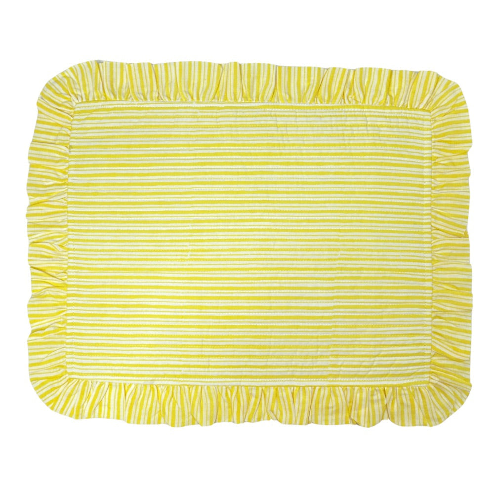 Yellow Stripes - Quilted Placemats with Ruffle  - Set of 4