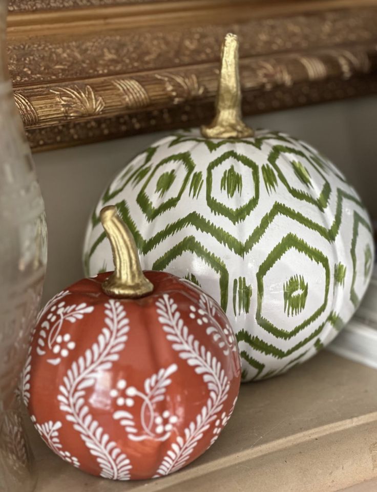 Metal Pumpkin in Rusty Red with White Floral and Vine