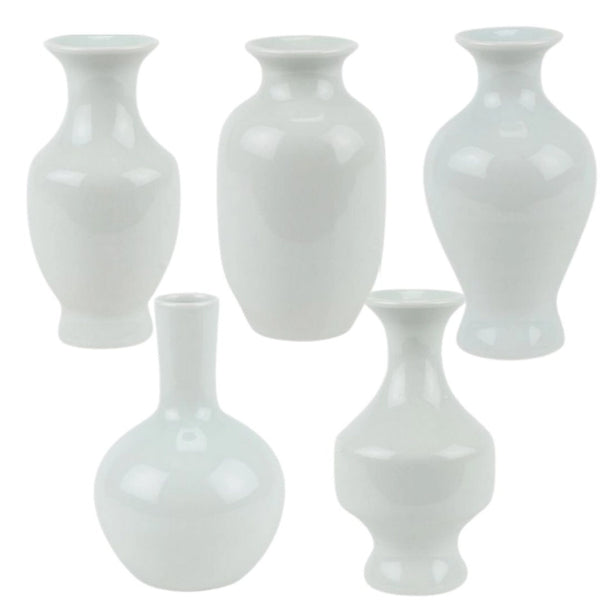 Chic White Mini Bud Vases - Set of 5 - The Mayfair Hall