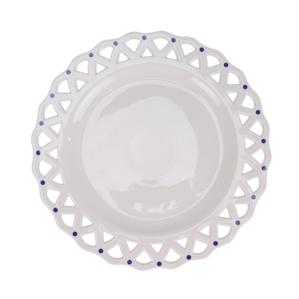 Beautiful White with Blue Dots Pierced Scalloped 14" Charger - The Mayfair Hall