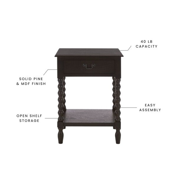 Athena Accent Table with 1 Drawer and Ball-turned Legs in Dark Chocolate