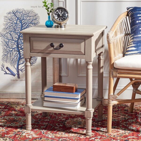 Whitney Accent Table in Greige with Storage Drawer