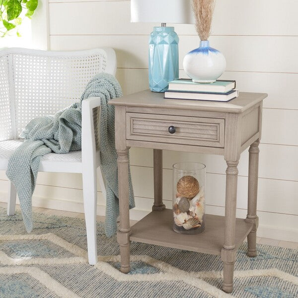 Tate Accent Table in Greige with Storage Drawer