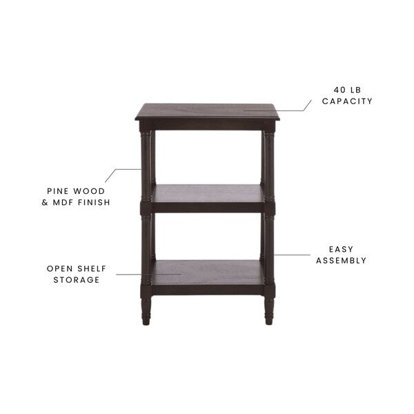 Cassie 3 Shelf Accent Table in Dark Chocolate