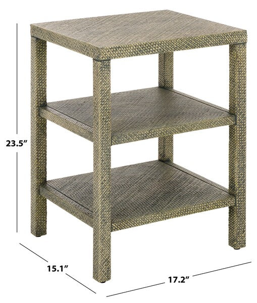 Apis Raffia Accent Table in Turquoise with 2 Shelves