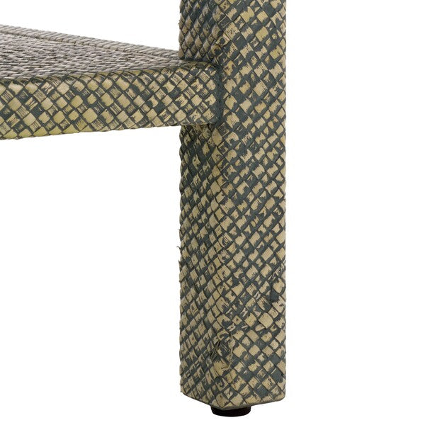 Apis Raffia Accent Table in Turquoise with 2 Shelves