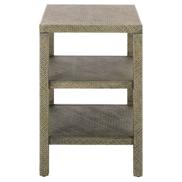 Apis Raffia Accent Table in Turquoise with 2 Shelves