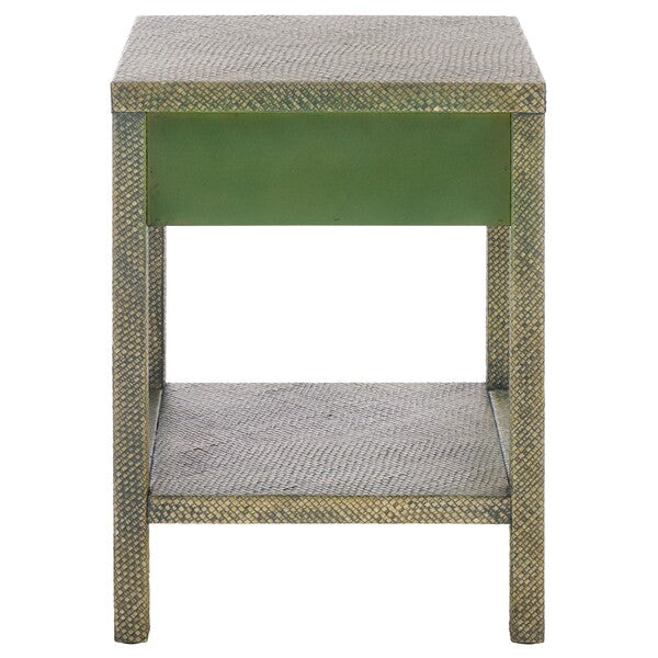 Apis Raffia Accent Table in Turquoise with Storage Drawer and Shelf