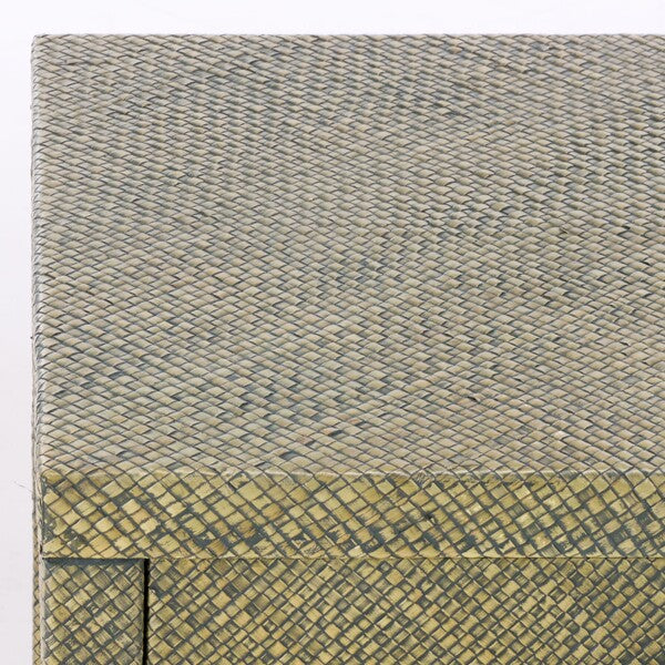 Apis Raffia Accent Table in Turquoise with Storage Drawer and Shelf