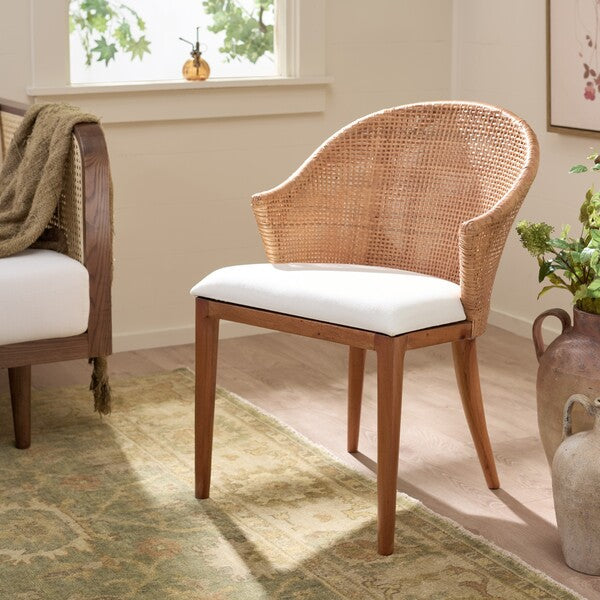 Mura Rattan Accent Chair in Honey with Ivory Cushion